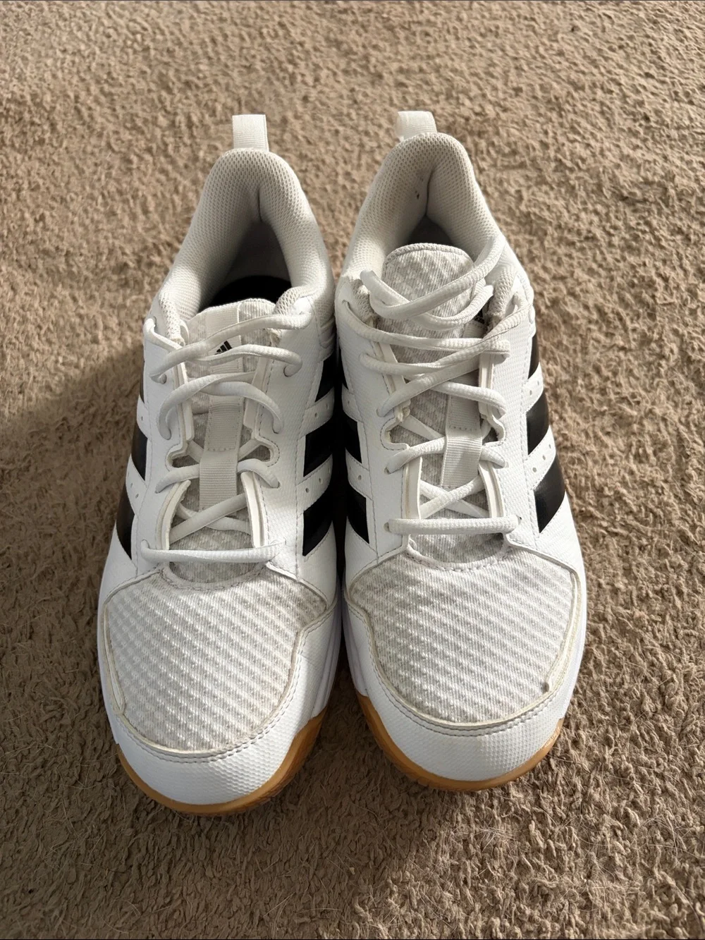 adidas White Sneakers with Black Three-Stripes and Gum Outsole